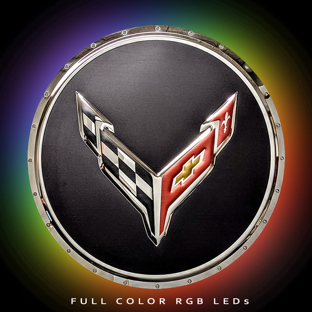 Corvette C8 Flags Circle Metal Sign