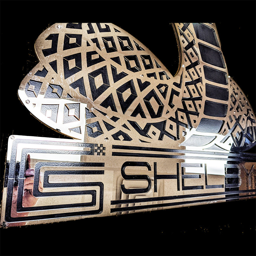 mirror polished stainless steel sign garage décor Shelby Cobra laser cut bottom
