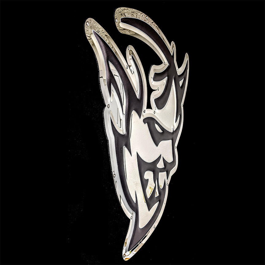 embossed mirror polished stainless steel sign décor dodge demon side