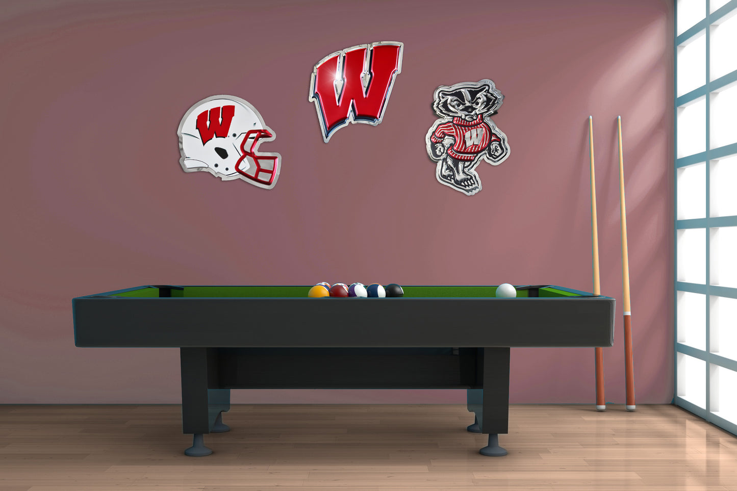 embossed mirror polished stainless steel sign garage décor Wisconsin Badgers Motion W on wall