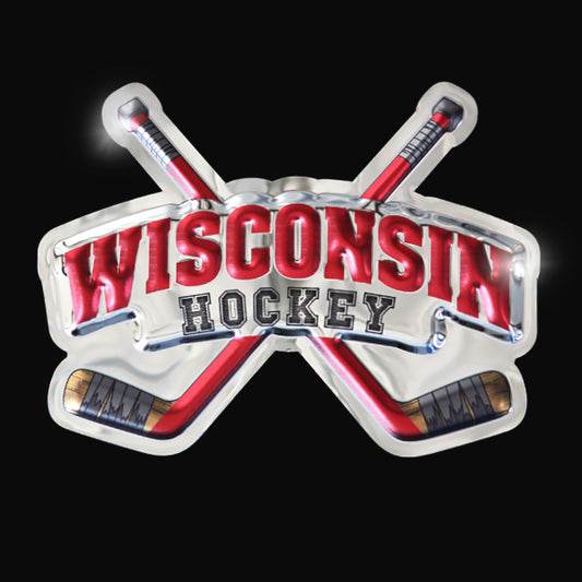 embossed mirror polished stainless steel sign garage décor Wisconsin Badgers Hockey