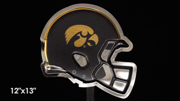 embossed mirror polished stainless steel sign décor iowa hawkeyes football helmet