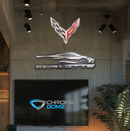 Corvette C8 Flags Metal Sign