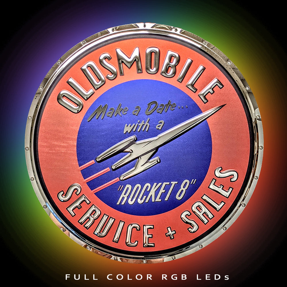 Oldsmobile Rocket 8 Metal Sign – Chrome Domz