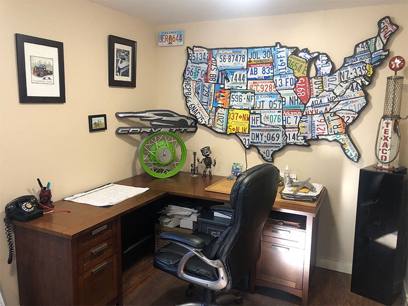 Chrome Domz customer office featuring Chrome Domz Corvette sign