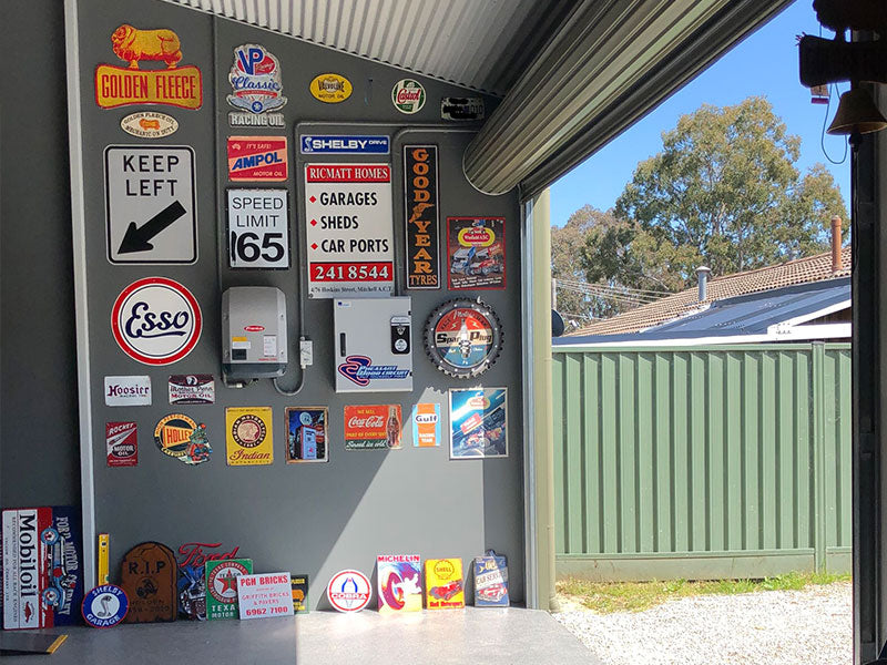 Chrome Domz customer feature garage wall with Chrome Domz signs 