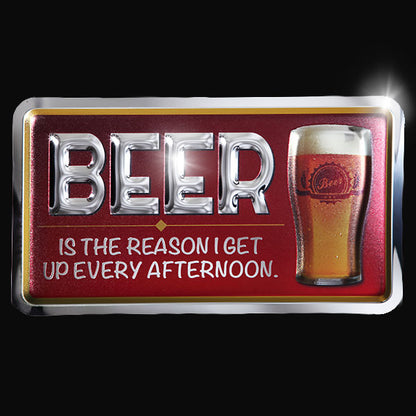 embossed mirror polished stainless steel sign beer in red
