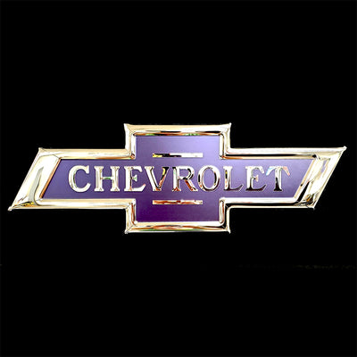 embossed mirror polished stainless steel sign Chevrolet Bow Tie classic blue