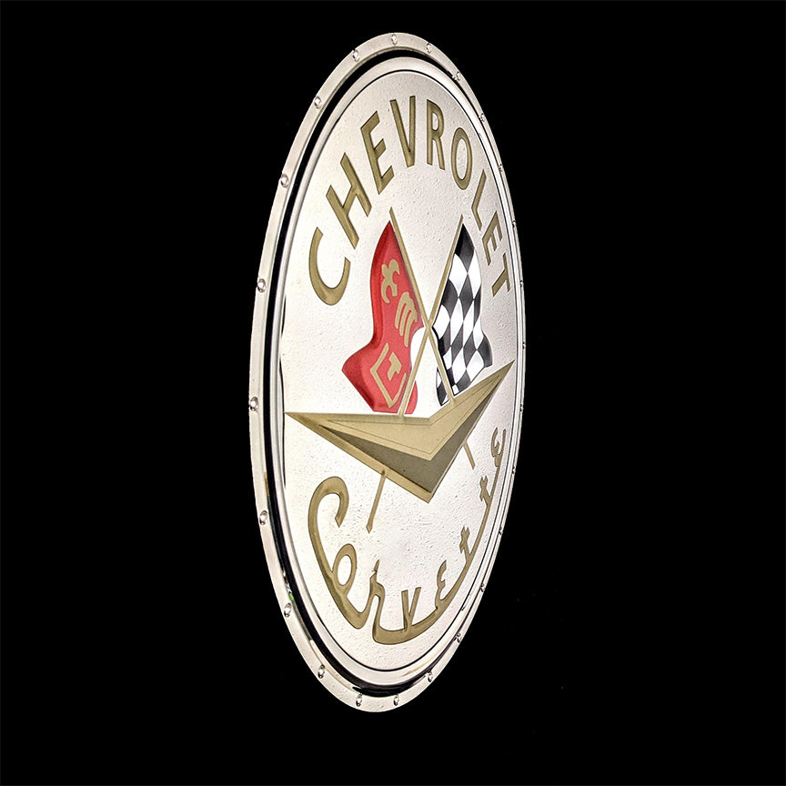 embossed mirror polished stainless steel sign garage décor Chevrolet Corvette C1 badge side