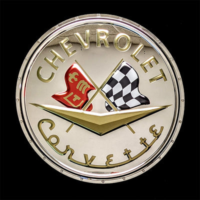 embossed mirror polished stainless steel sign garage décor Chevrolet Corvette C1 badge