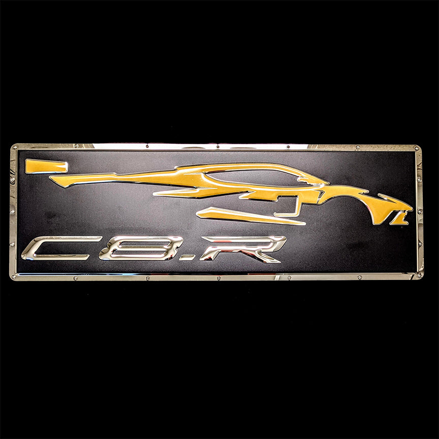 embossed mirror polished stainless steel sign C8.R Corvette