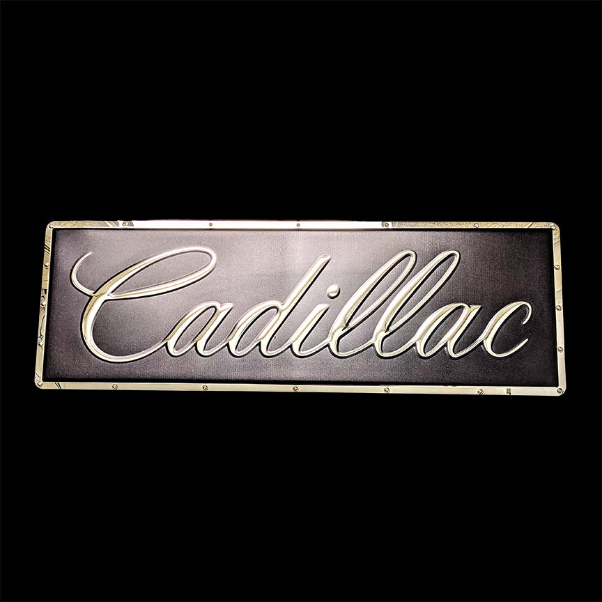 Large Cadillac Script Sign Chrome Domz: Cadillac Classic Script Metal Garage Sign