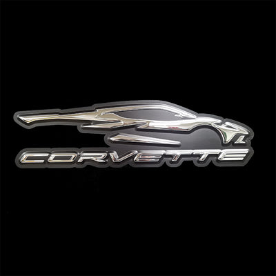 embossed mirror polished stainless steel sign décor corvette c8 gesture