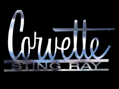mirror polished stainless steel sign décor corvette sting ray script