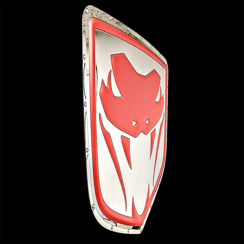 embossed mirror polished stainless steel sign décor dodge viper fangs side view