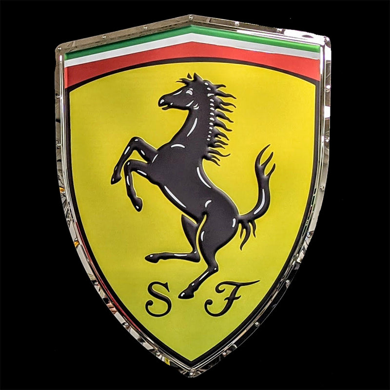 embossed mirror polished stainless steel sign garage décor Ferrari prancing horse