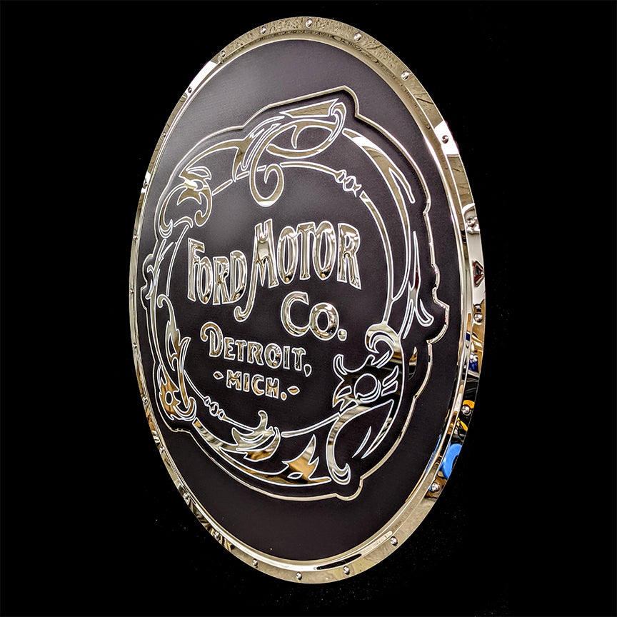 embossed mirror polished stainless steel sign garage décor Ford Motor Company 1903 logo side