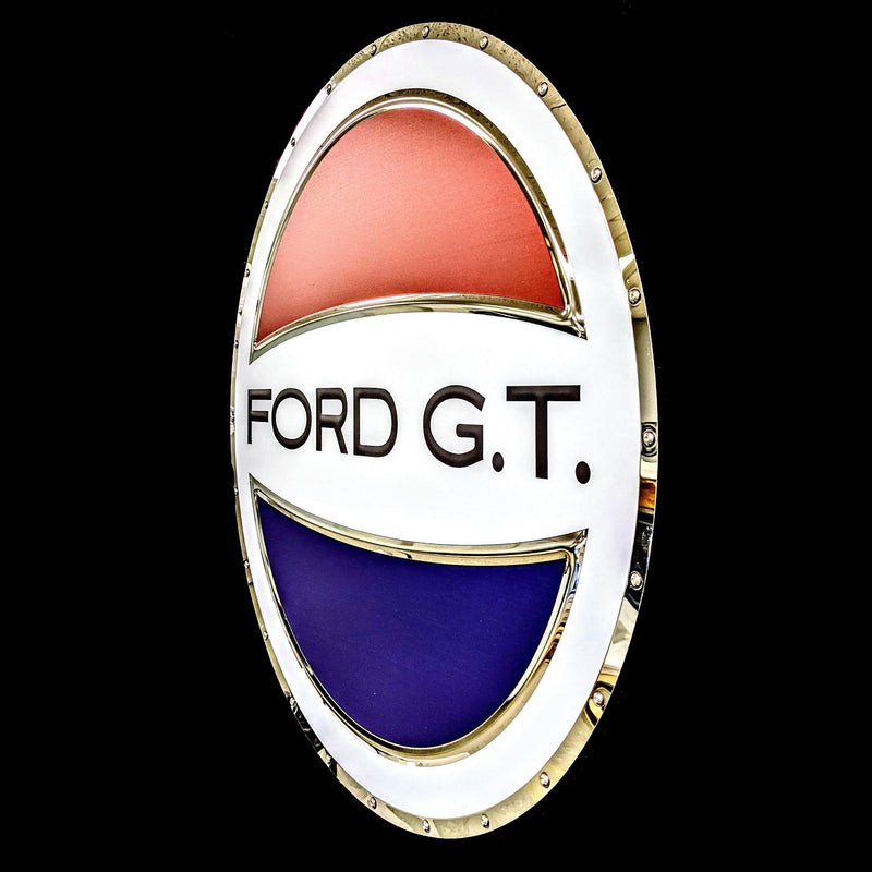 embossed mirror polished stainless steel sign décor ford gt side view