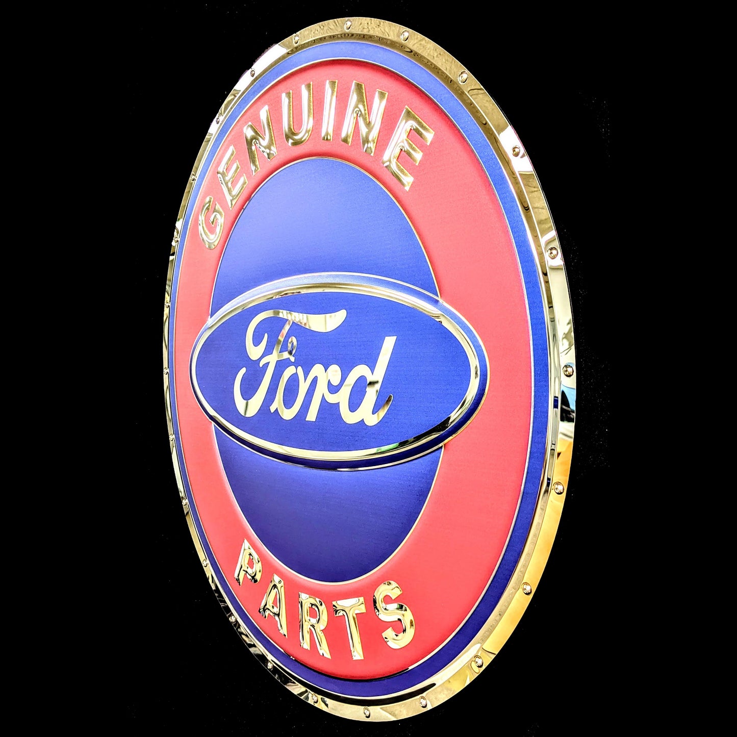 embossed mirror polished stainless steel sign décor ford parts side view
