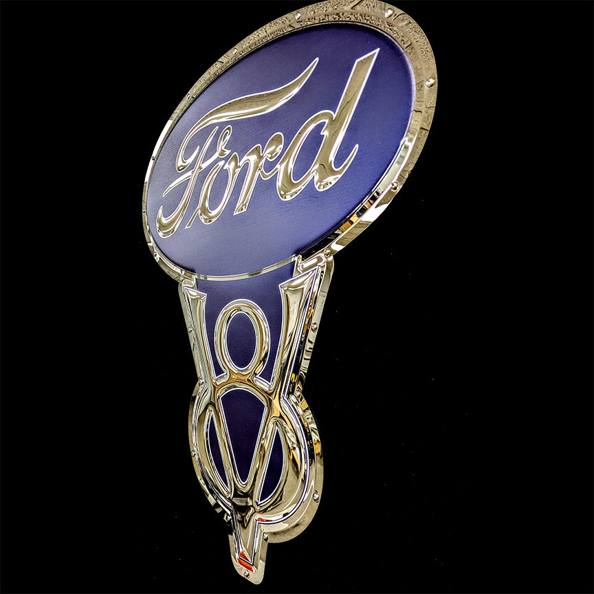 embossed mirror polished stainless steel sign garage décor Ford V8