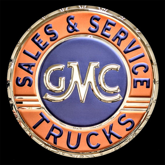 embossed mirror polished stainless steel sign décor GMC trucks service