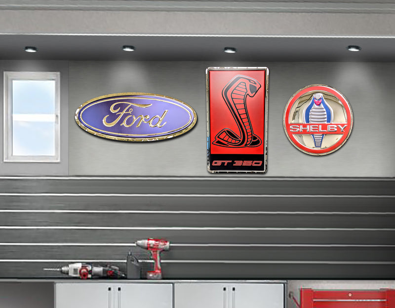 embossed mirror polished stainless steel sign garage décor Ford Shelby Cobra GT 350 R badge on wall