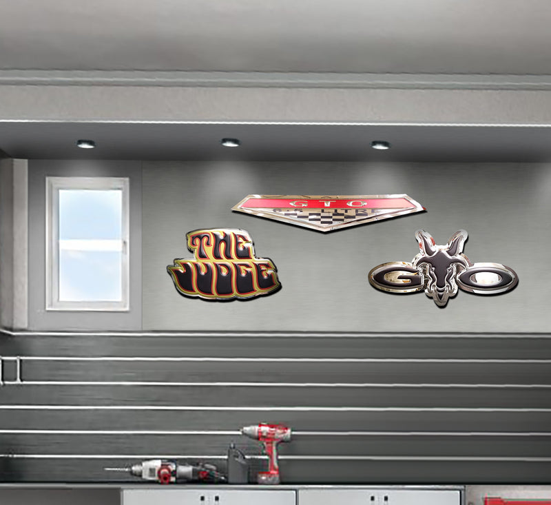 embossed mirror polished stainless steel sign garage décor Pontiac GTO Judge on wall