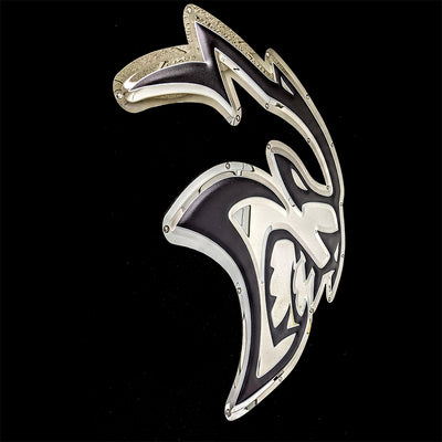 embossed mirror polished stainless steel sign décor dodge hellcat side view