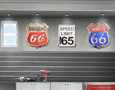 embossed mirror polished stainless steel sign garage décor Route 66 on wall