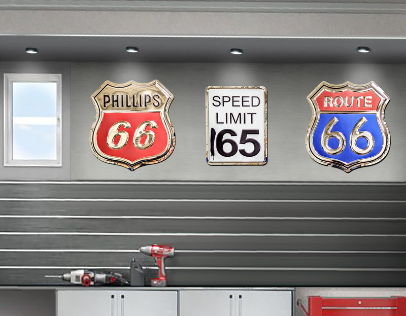 embossed mirror polished stainless steel sign garage décor Phillips 66 on wall