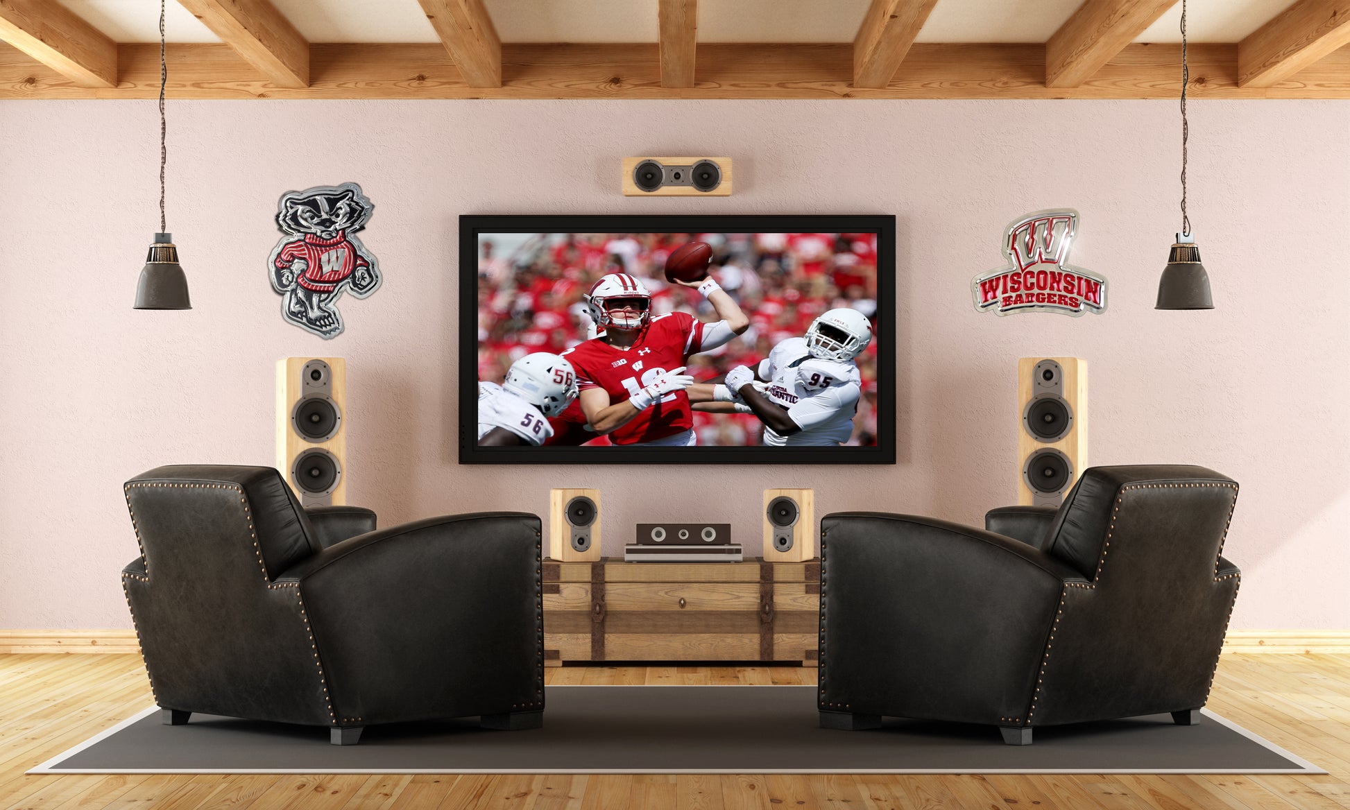 embossed mirror polished stainless steel sign garage décor Wisconsin Badgers Bucky Badger on wall