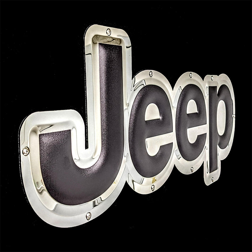 embossed mirror polished stainless steel sign garage décor Jeep Logo side