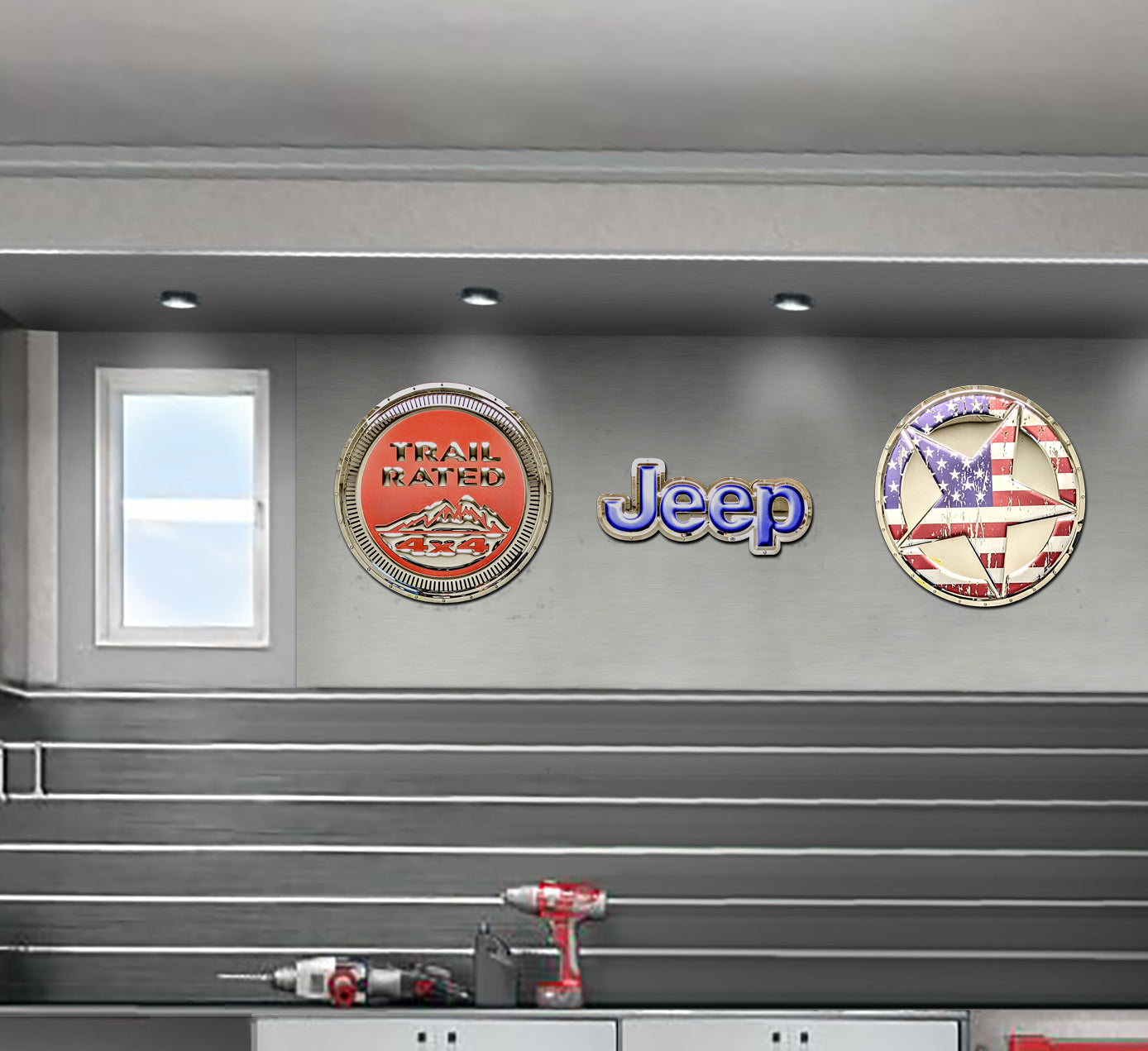 embossed mirror polished stainless steel sign garage décor Jeep Logo on wall