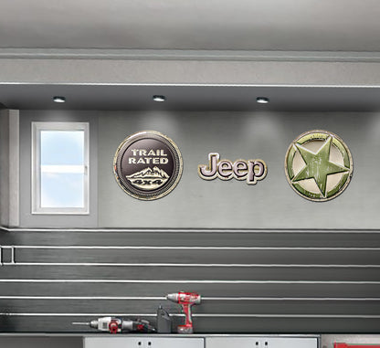 embossed mirror polished stainless steel sign garage décor Jeep Logo on wall