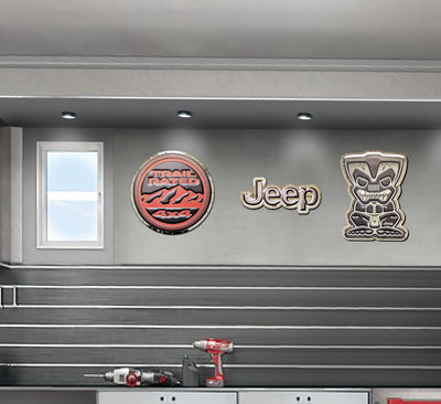 embossed mirror polished stainless steel sign garage décor Jeep Islander Tiki on wall