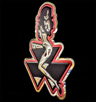 embossed mirror polished stainless steel sign garage décor Massey Ferguson tractor pin-up girl angle