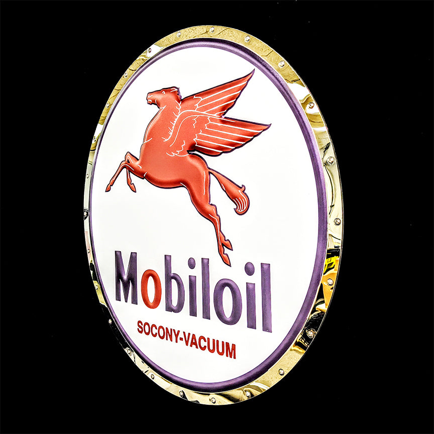 embossed mirror polished stainless steel sign garage décor Mobil Pegasus side