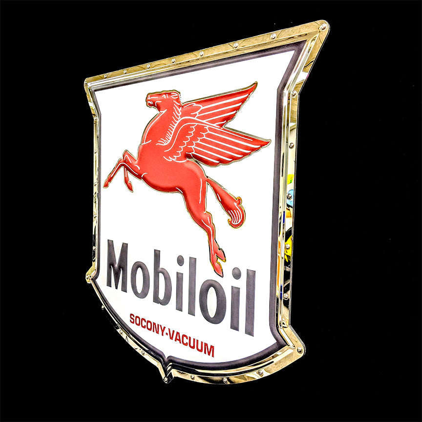embossed mirror polished stainless steel sign garage décor Mobil Pegasus side