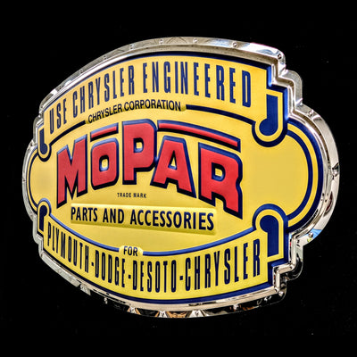 embossed mirror polished stainless steel sign mopar parts 1937 side view