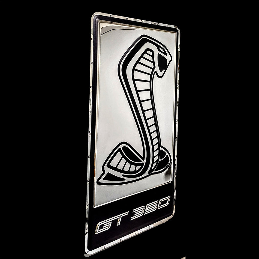 embossed mirror polished stainless steel sign garage décor Ford Shelby Cobra GT350 side