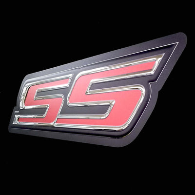 embossed mirror polished stainless steel sign décor Chevrolet super sport side view