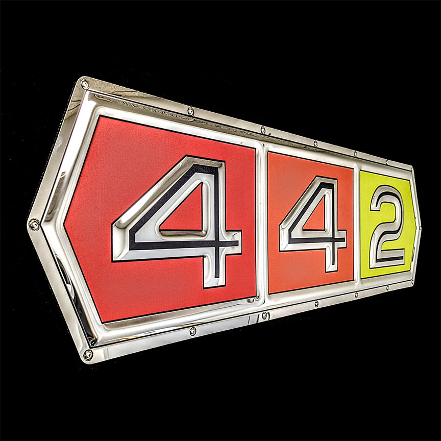 embossed mirror polished stainless steel sign garage décor Oldsmobile 442 side