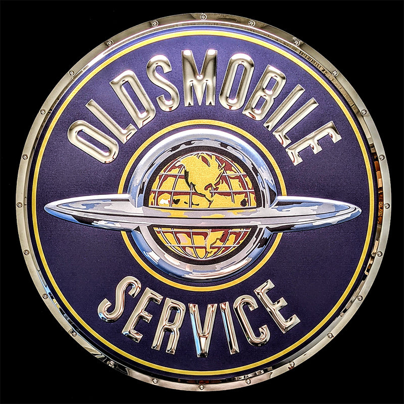 embossed mirror polished stainless steel sign garage décor Oldsmobile Service