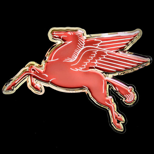 embossed mirror polished stainless steel sign garage décor Mobil Pegasus