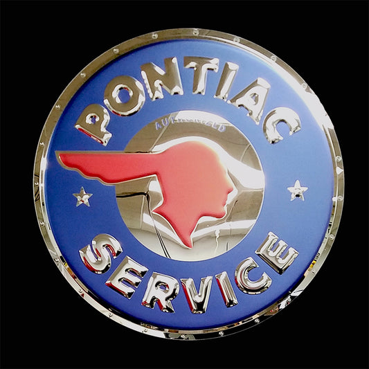 embossed mirror polished stainless steel sign garage décor Pontiac Service