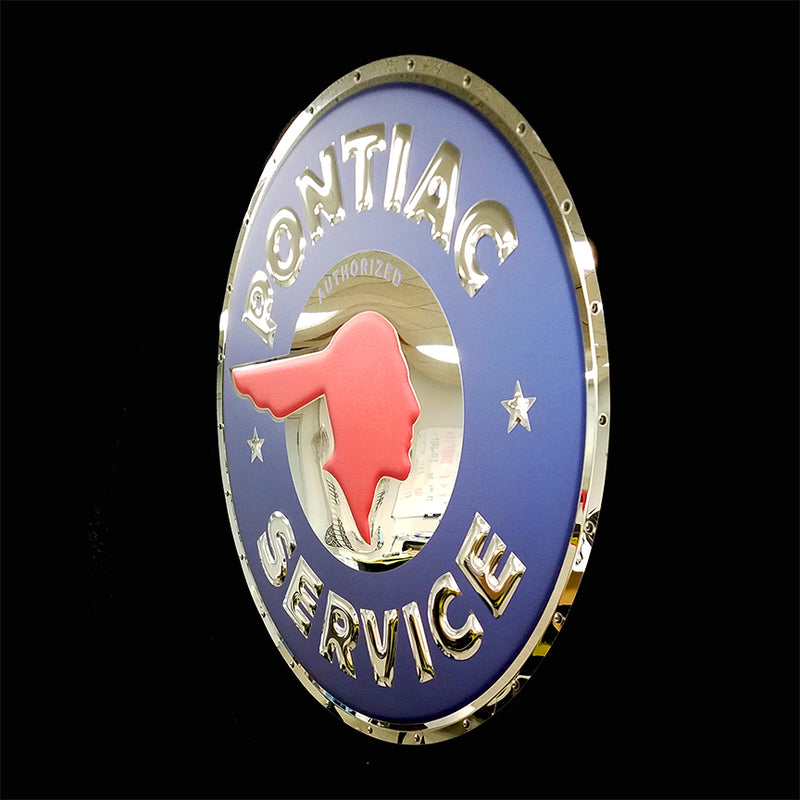 embossed mirror polished stainless steel sign garage décor Pontiac Service side