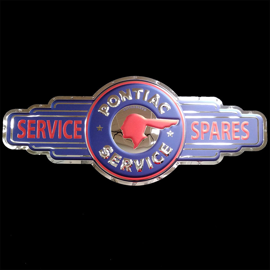 embossed mirror polished stainless steel sign garage décor Pontiac Service and Spares