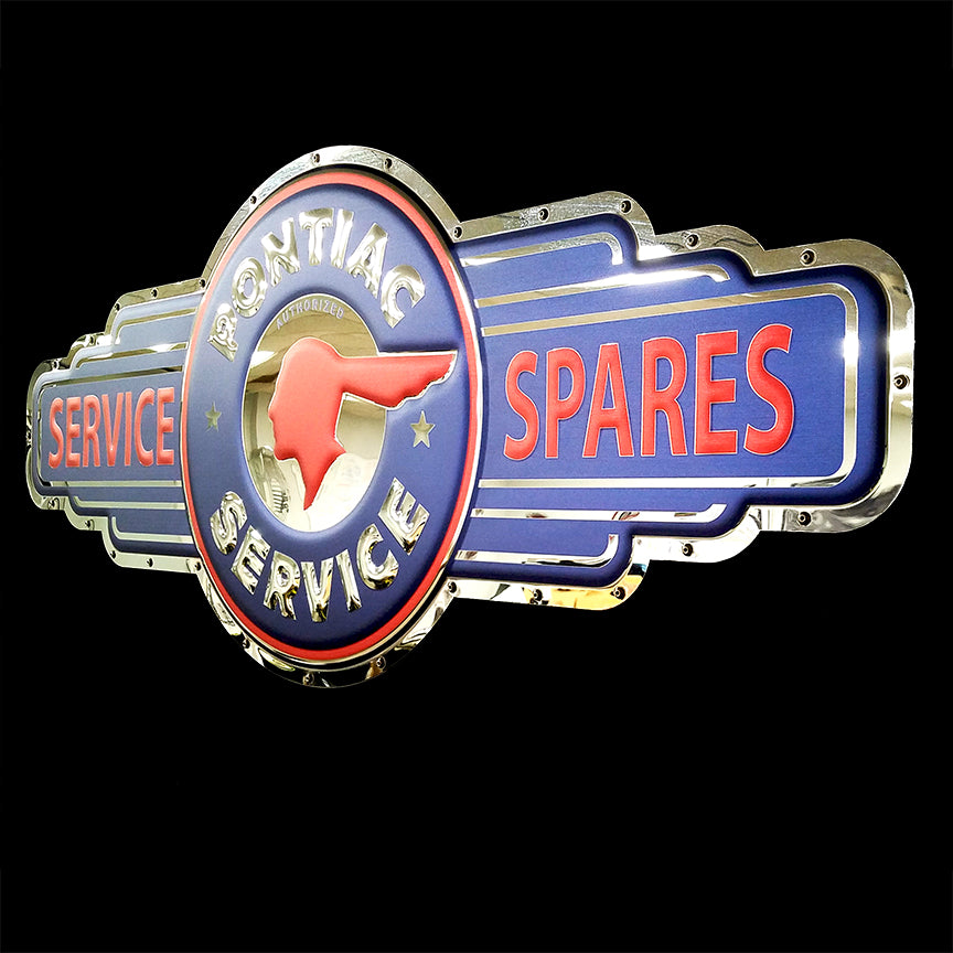 embossed mirror polished stainless steel sign garage décor Pontiac Service and Spares side