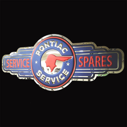 embossed mirror polished stainless steel sign garage décor Pontiac Service and Spares angle