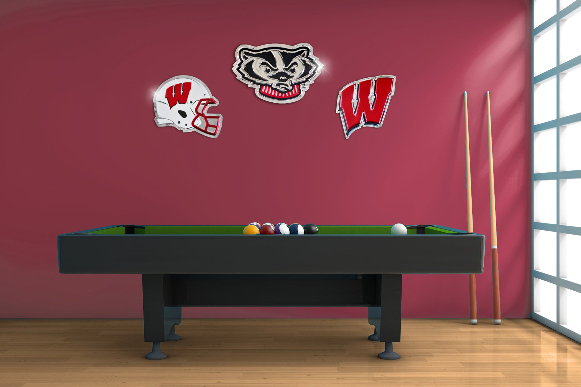 embossed mirror polished stainless steel sign garage décor Wisconsin Badgers Motion W on wall